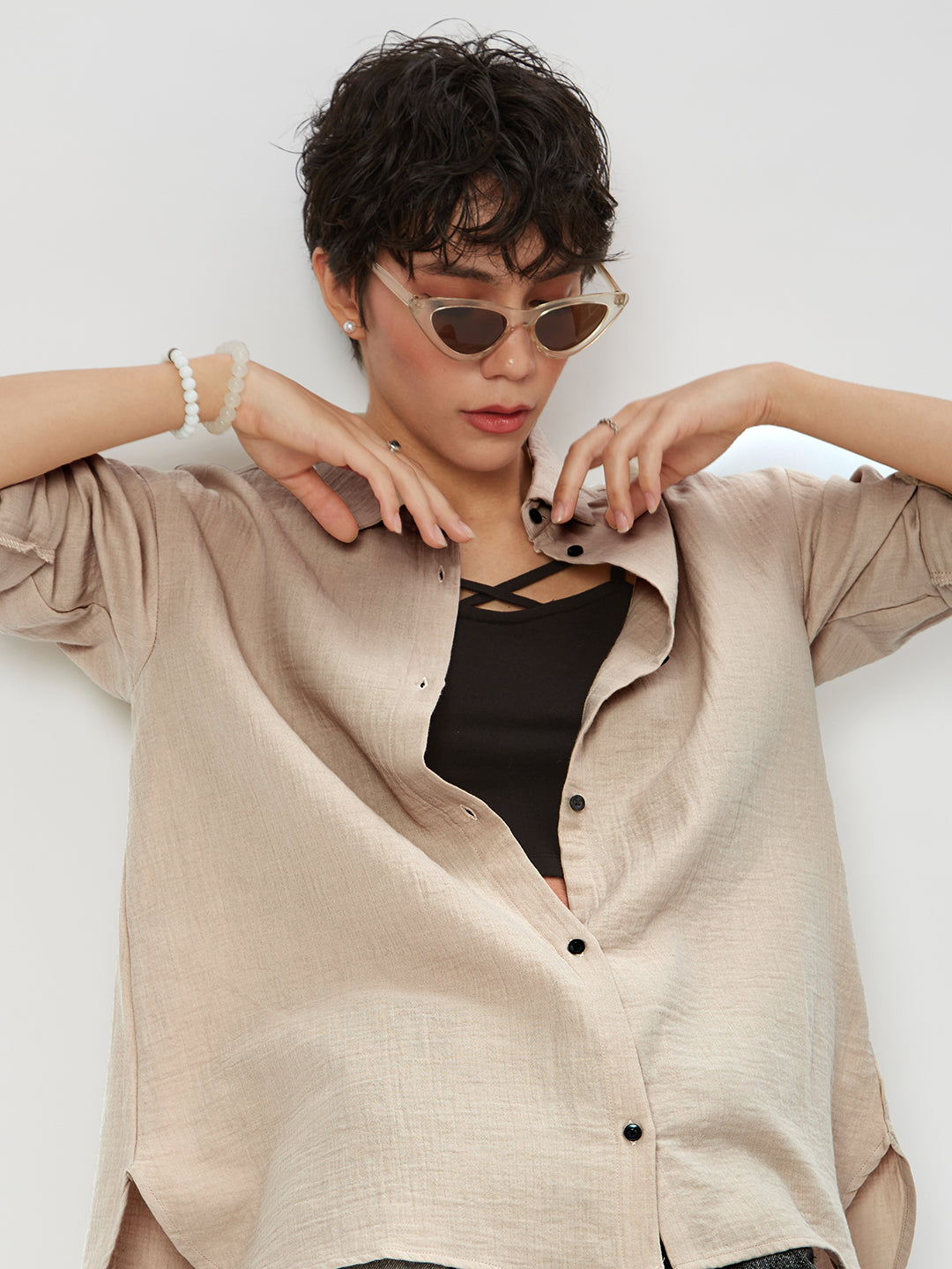 Tan Beige Double Cloth Oversized Shirt