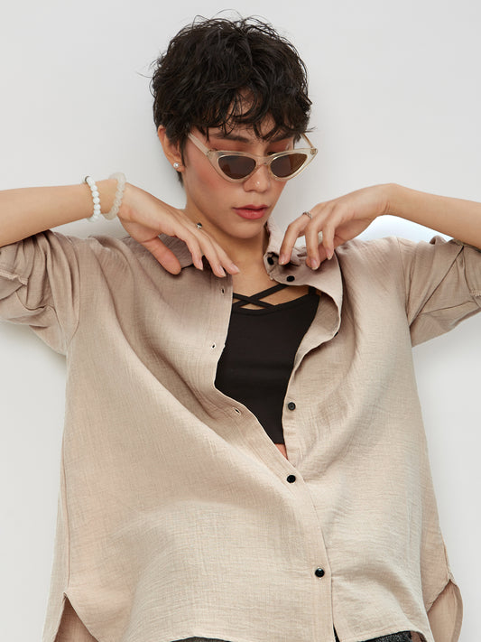 Tan Beige Double Cloth Oversized Shirt