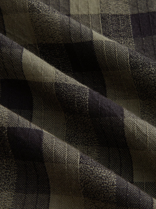 Olive & Black Tartan Checked Textured Oversized Shirt