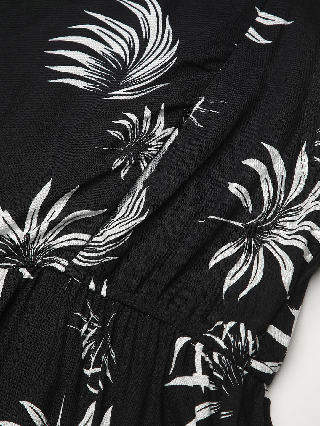 Black Leafy Printed Comfy Maternity Dress