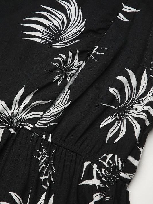 Black Leafy Printed Comfy Maternity Dress