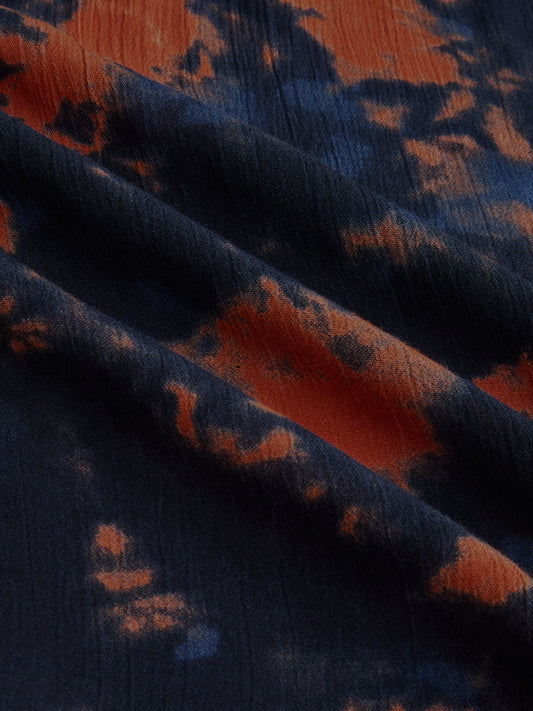 Black & Tangerine Tie- Dye Oversized Crepe Shirt