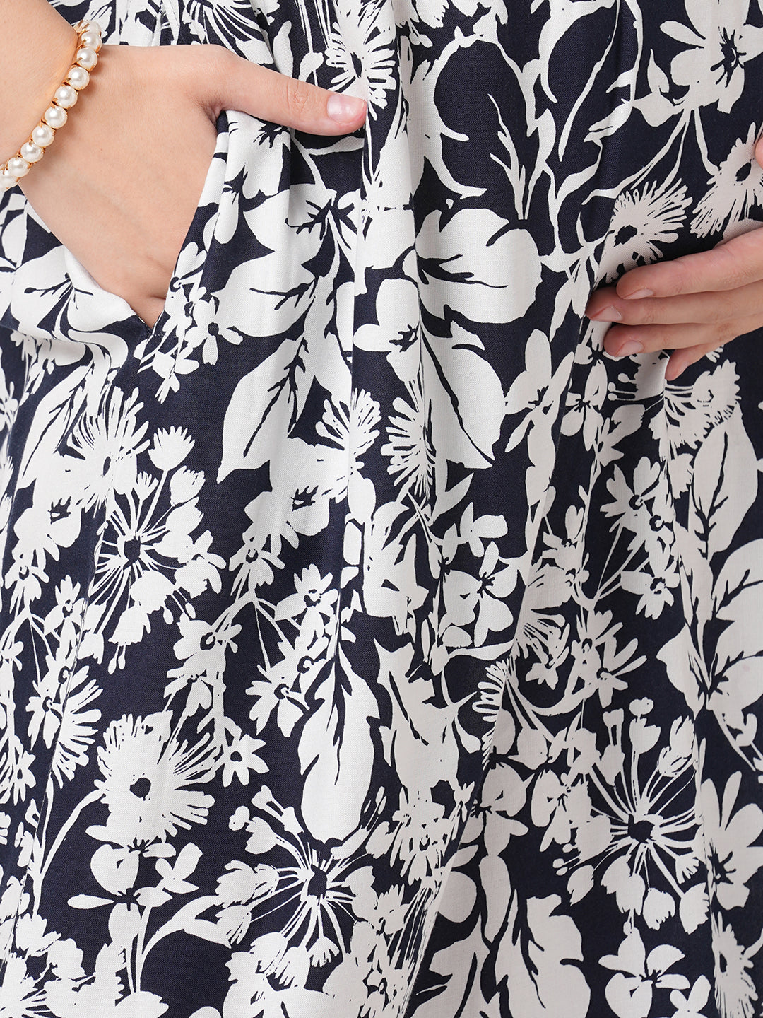 Monochrome Bloom Printed Maternity Dress