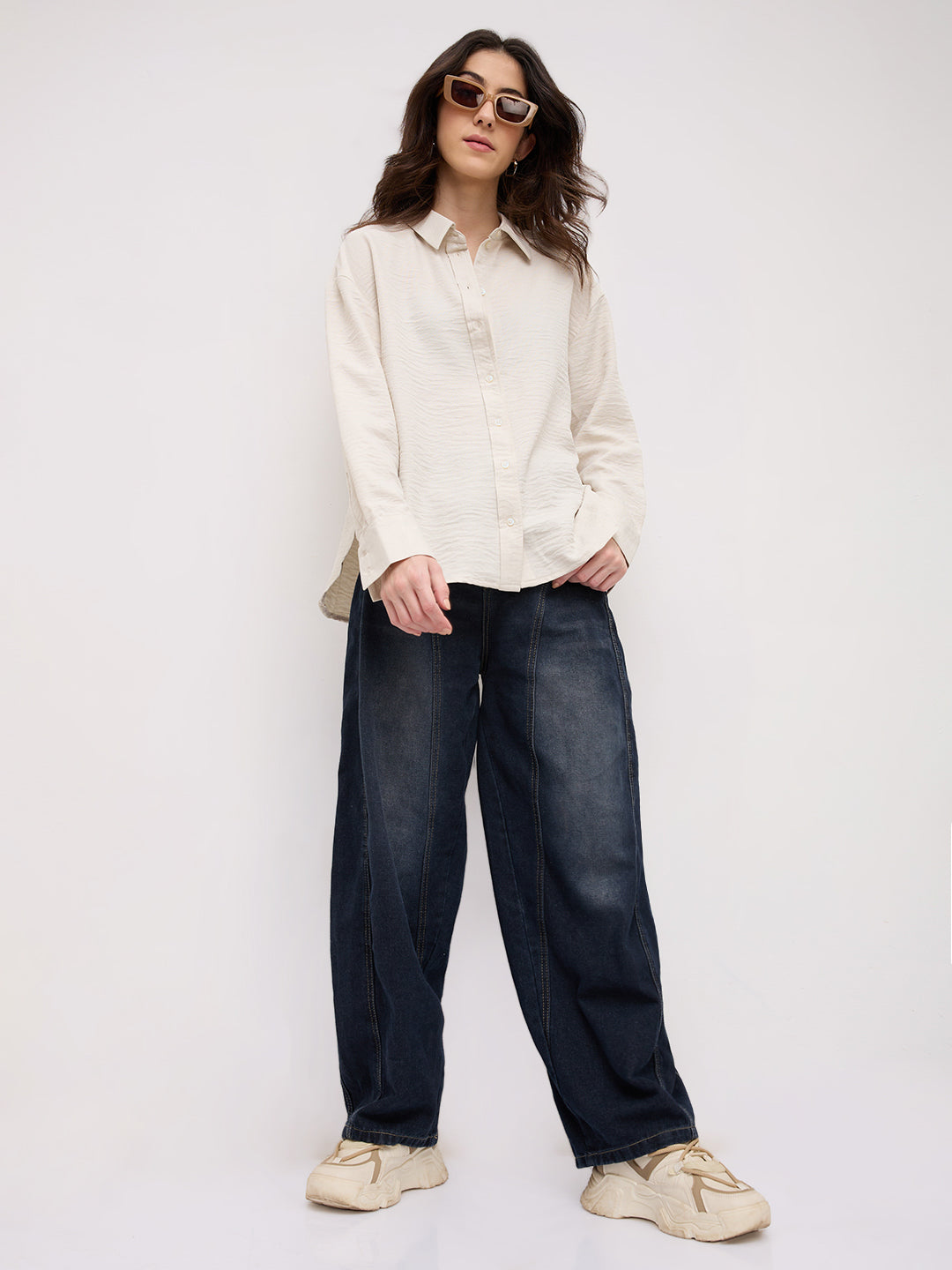 Solid Bisque Beige Oversized Shirt