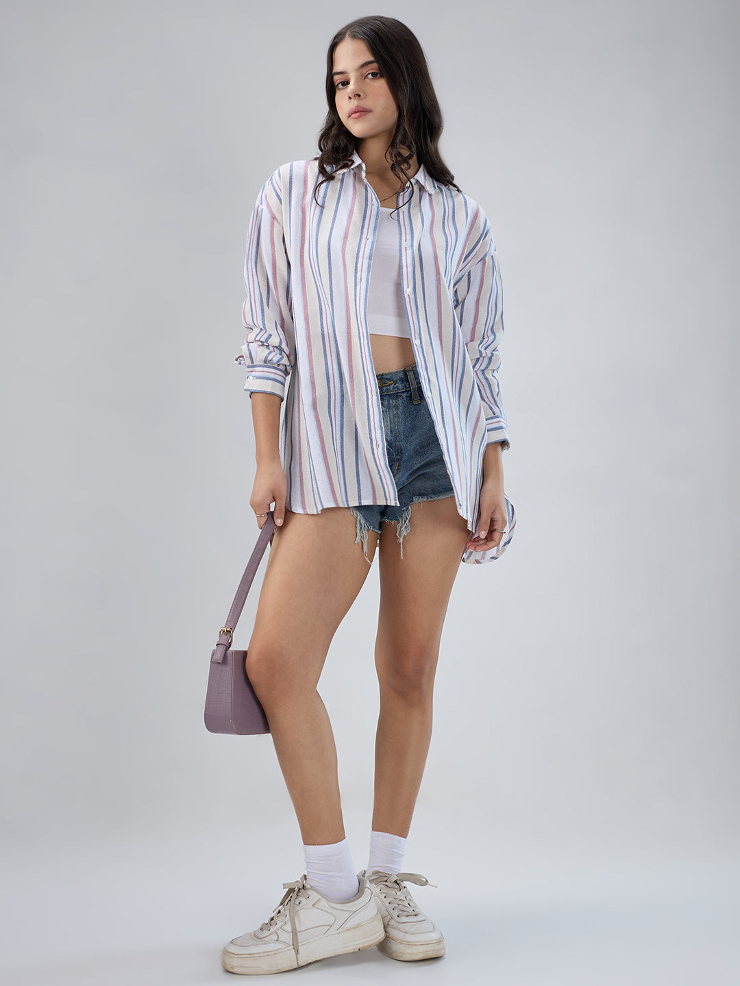 Multicolor Vertical Striped Oversized Shirt