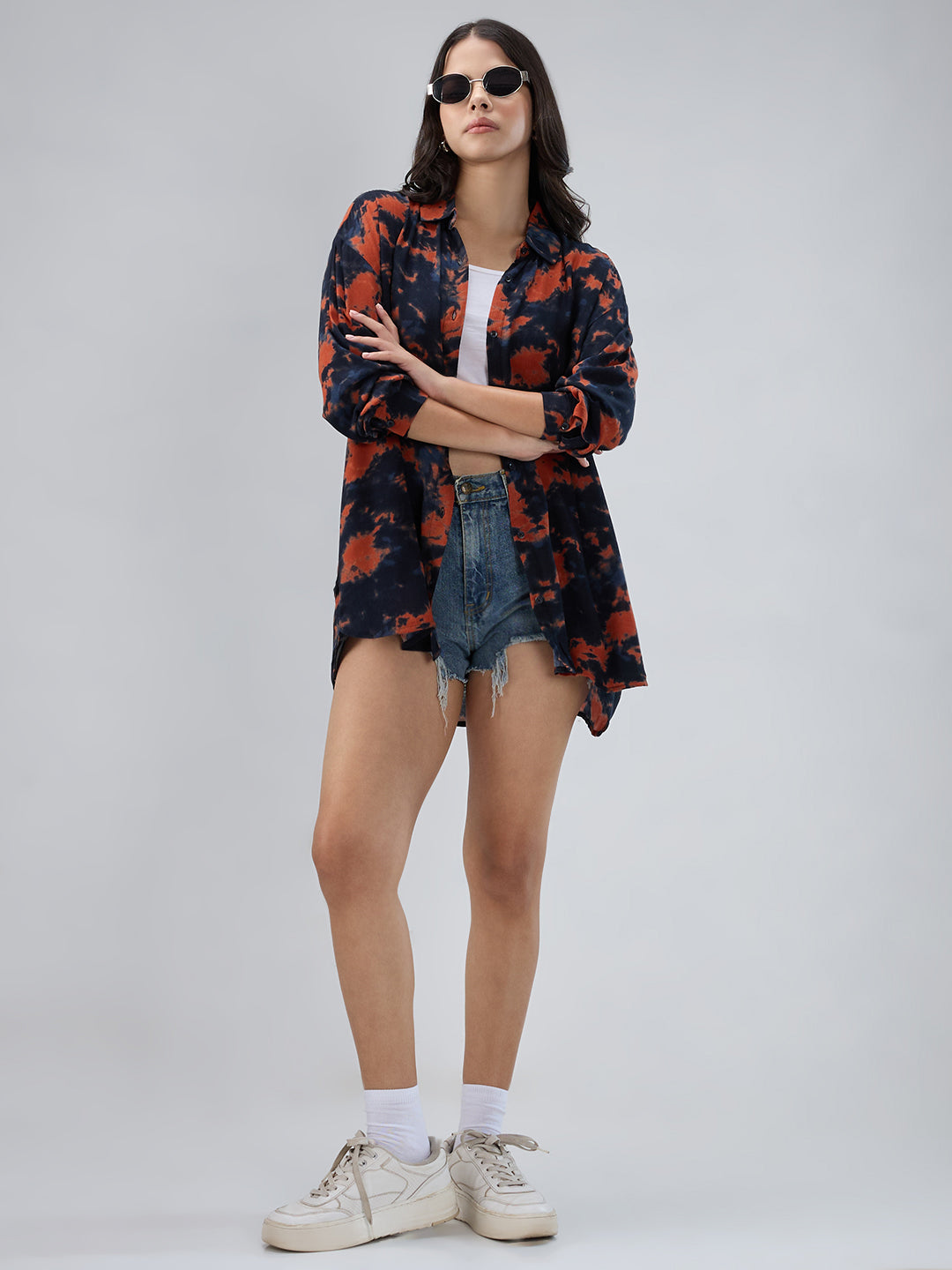 Black & Tangerine Tie- Dye Oversized Crepe Shirt