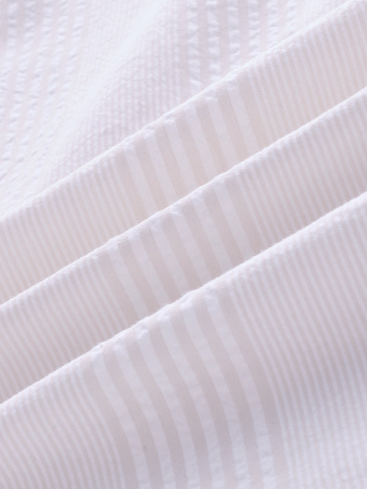 Beige & White Pin Striped Seersucker Oversized Shirt