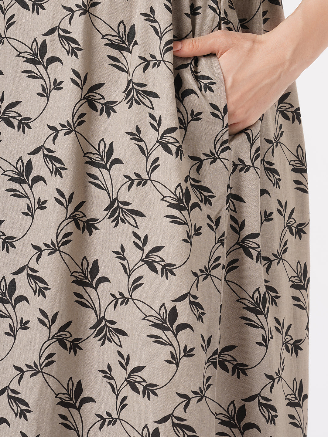 Taupe Leafy Printed Comfy Maternity Dress