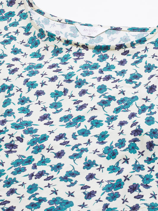 Ivory Vivid Blue Cosmos Floral Printed Maternity Dress