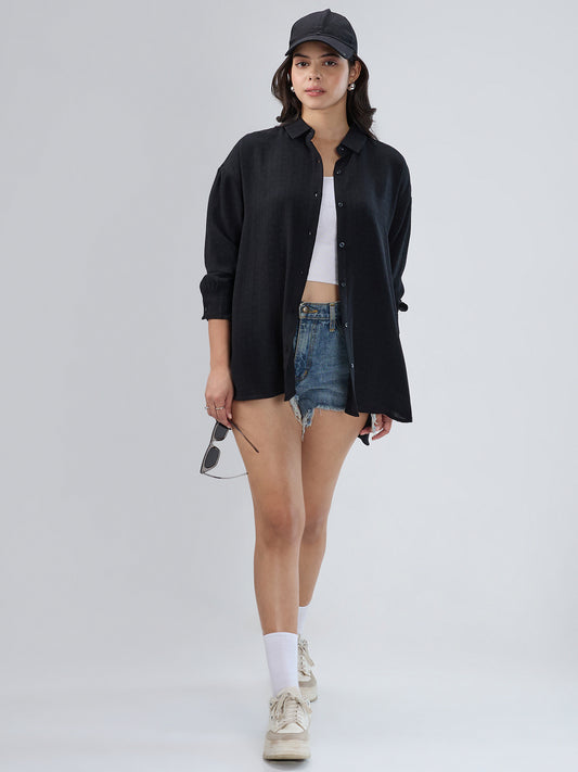 Classy Black Textured Oversized Shirt