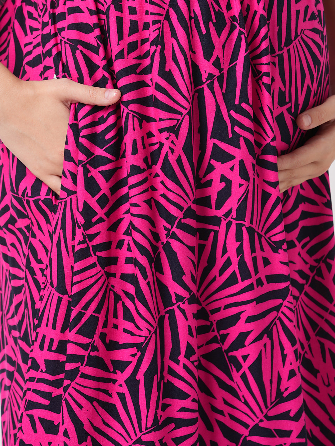 Pink & Black Multicolor Abstract Printed Maternity Dress