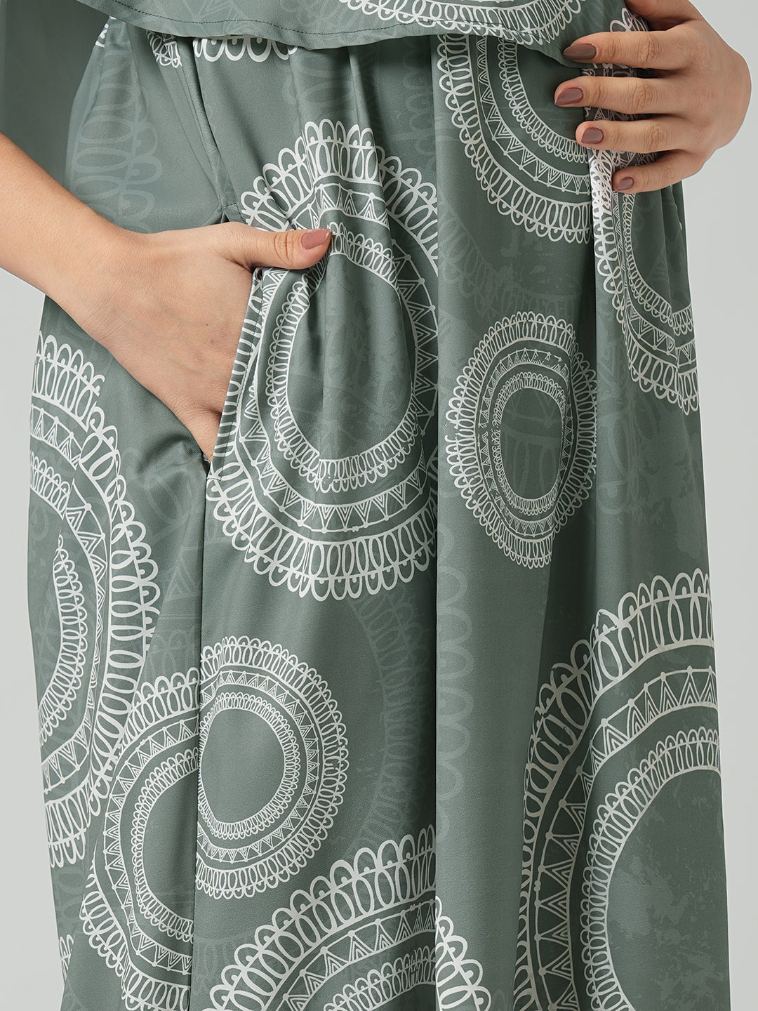 Sage Green Mandala Printed Maternity Dress