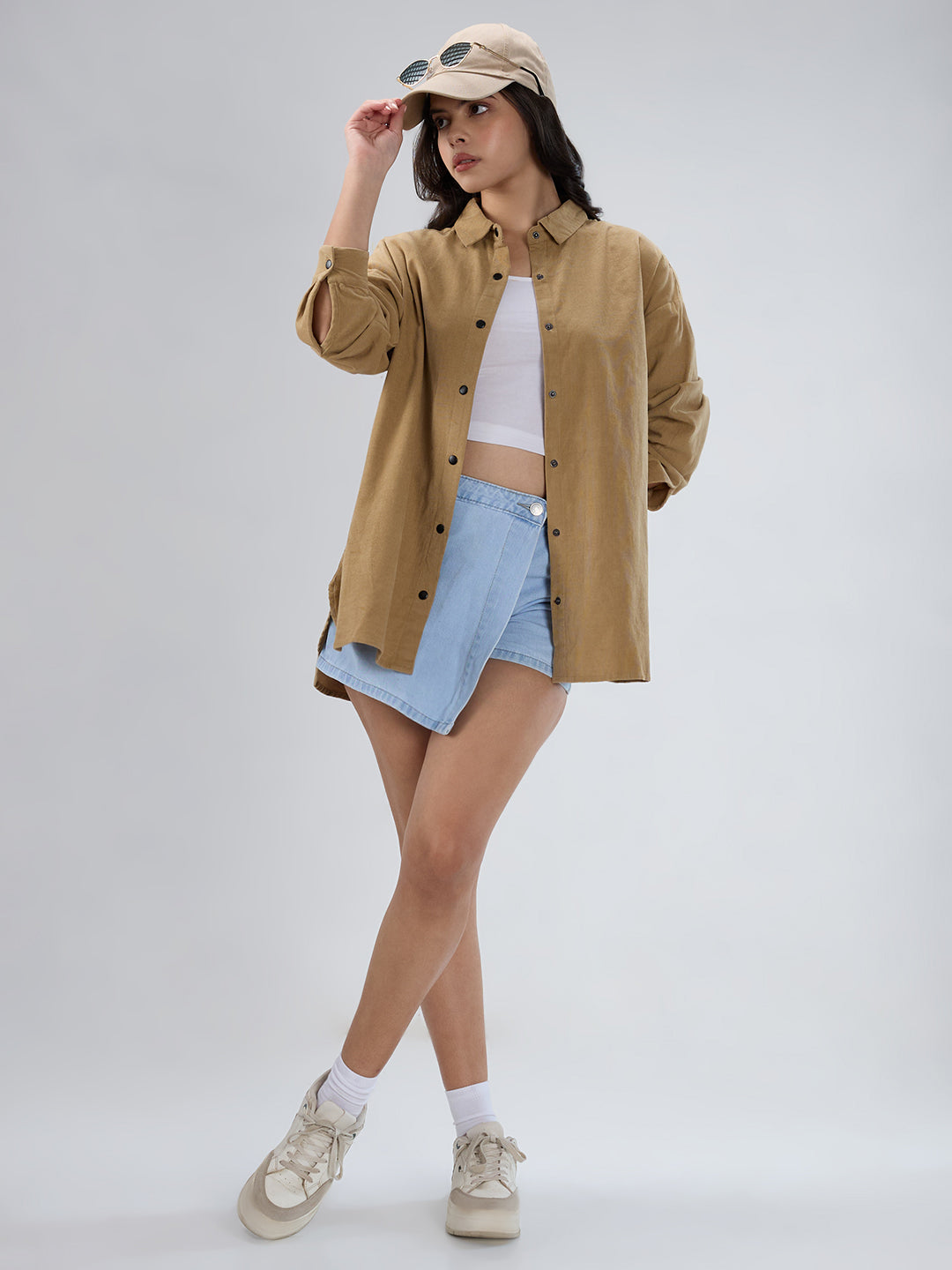 Solid Tan Beige Corduroy Oversized Shirt
