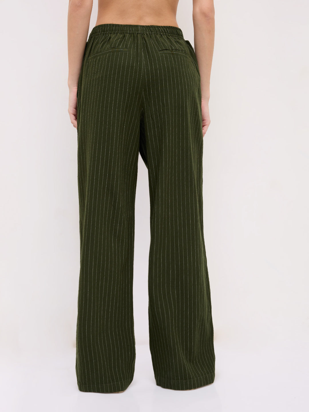 Deep Olive Pin Stripe Wide Leg Trousers