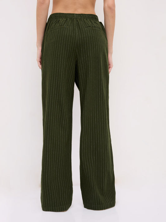 Deep Olive Pin Stripe Wide Leg Trousers