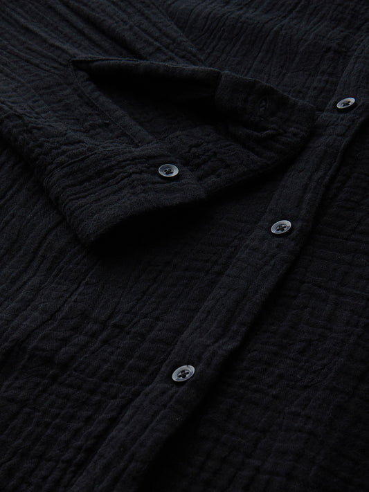 Obsidian Black Double Cloth Oversized Shirt