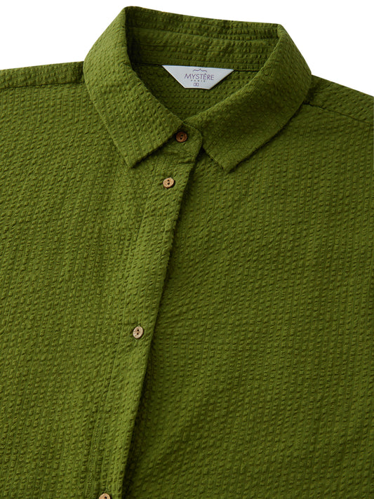 Olive Seersucker Oversized Shirt