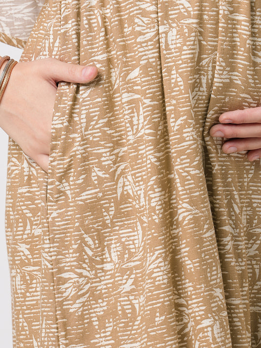 Tawny Brown Leafy Printed Maternity Dress
