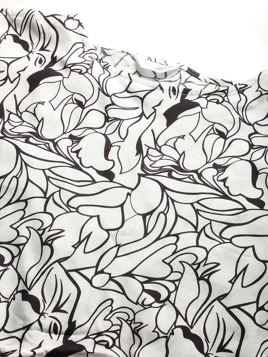 Black & White Tropical Printed Maternity Dress