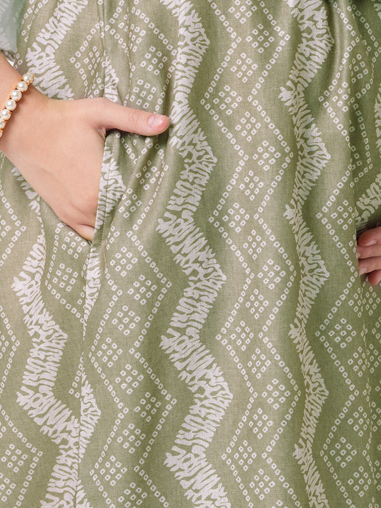Basil Green Ikat Printed Maternity Dress