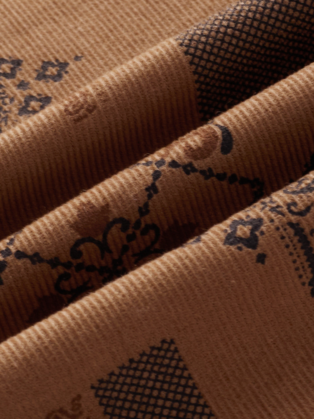Brown Paisley Printed Corduroy Oversized Shirt