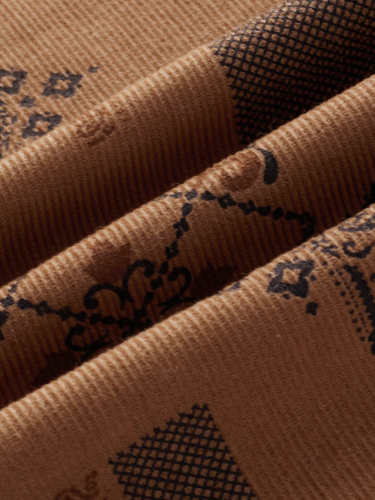 Brown Paisley Printed Corduroy Oversized Shirt