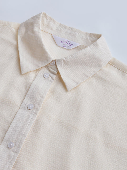 Off White Micro Checked Sheer Textured Oversized Shirt