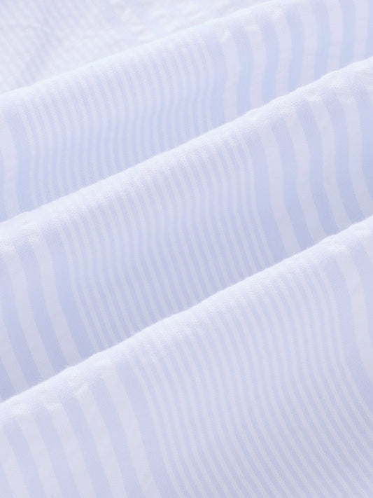 White & Blue Pin Striped Seersucker Oversized Shirt
