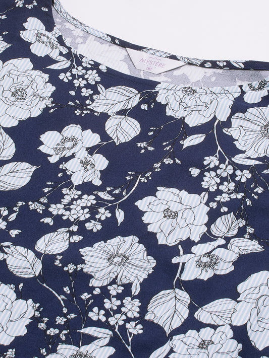 Chic Navy Blossom Printed Comfy Maternity Dress