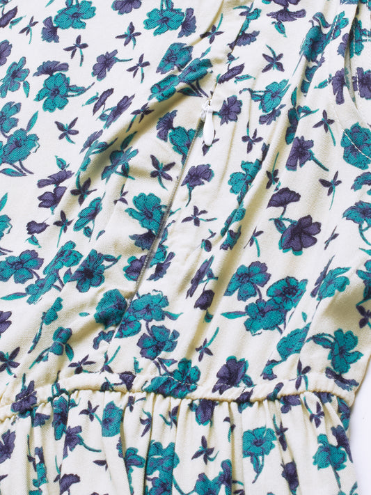 Ivory Vivid Blue Cosmos Floral Printed Maternity Dress