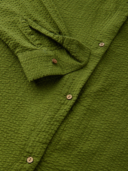 Olive Seersucker Oversized Shirt