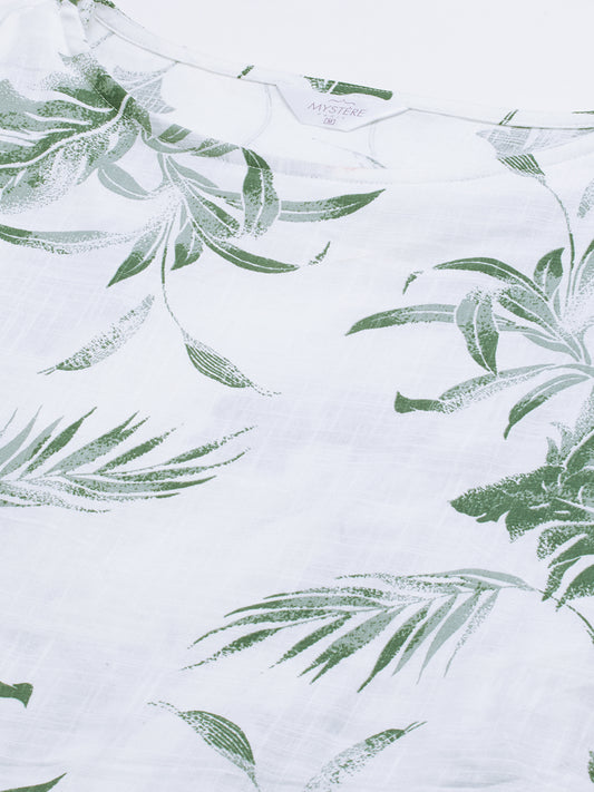White & Olive Tropical Printed Maternity Dress