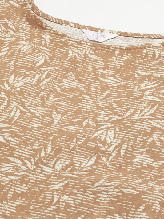 Tawny Brown Leafy Printed Maternity Dress