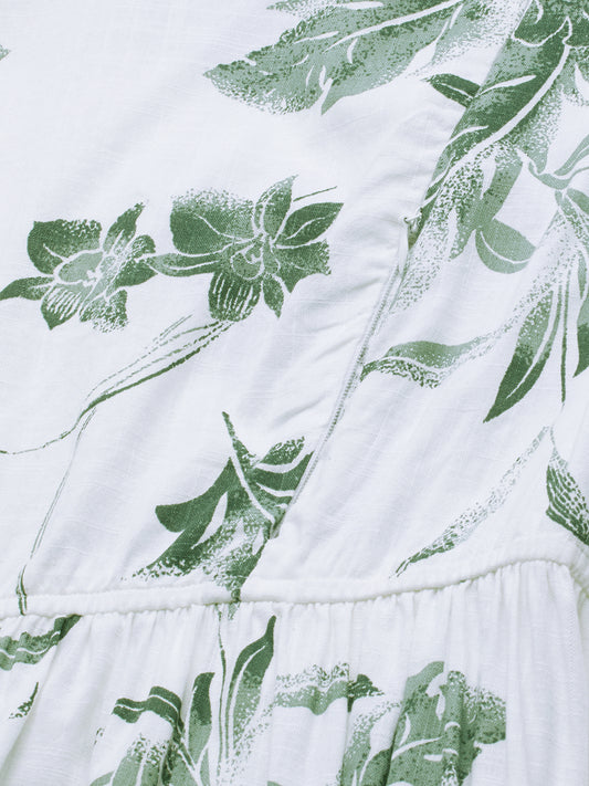 White & Olive Tropical Printed Maternity Dress