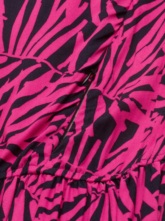 Pink & Black Multicolor Abstract Printed Maternity Dress
