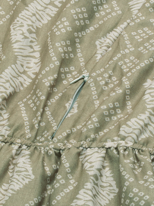 Basil Green Ikat Printed Maternity Dress