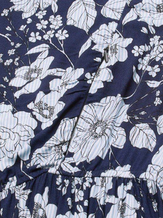 Chic Navy Blossom Printed Comfy Maternity Dress