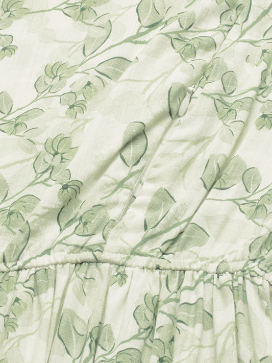 White & Green Leafy Printed Maternity Dress