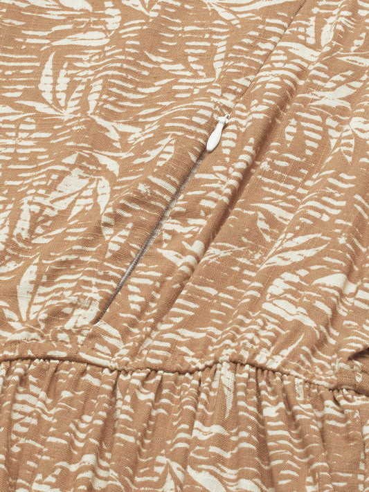 Tawny Brown Leafy Printed Maternity Dress