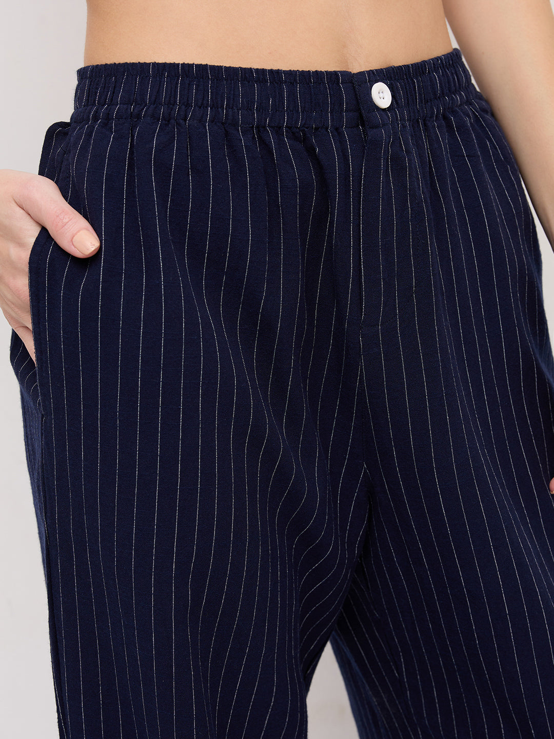 Deep Navy Pin Stripe Wide Leg Trousers