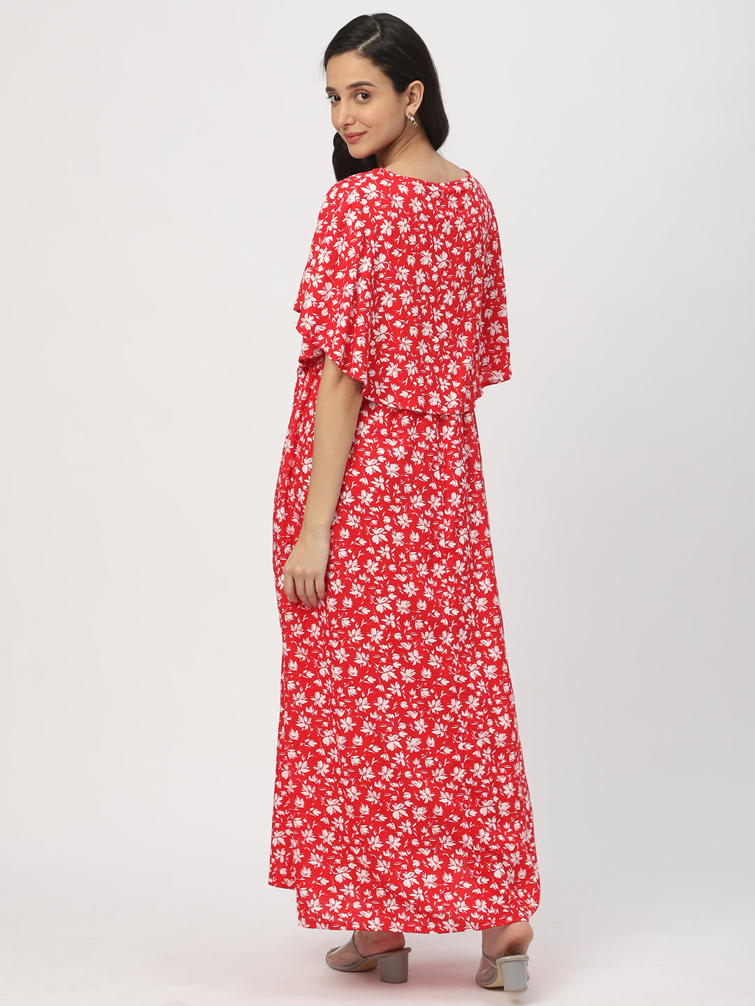 Candy Red Floral Printed Maternity Dress