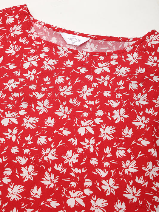 Candy Red Floral Printed Maternity Dress