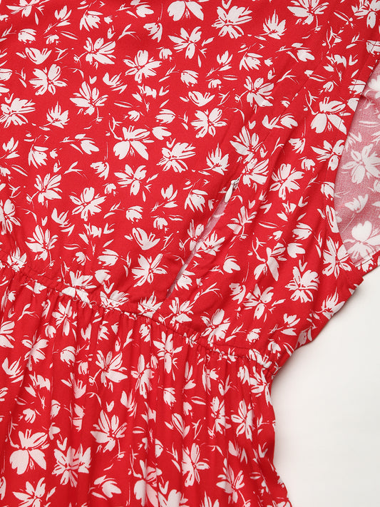 Candy Red Floral Printed Maternity Dress