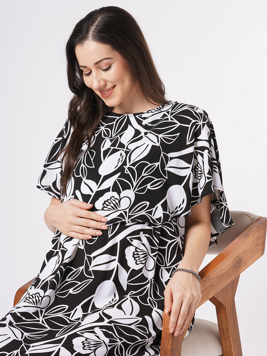 Black & White Abstract Printed Maternity Dress