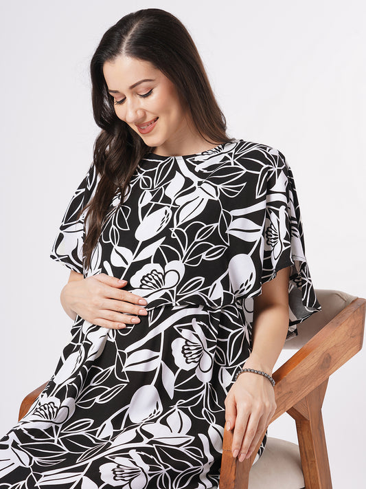 Black & White Abstract Printed Maternity Dress