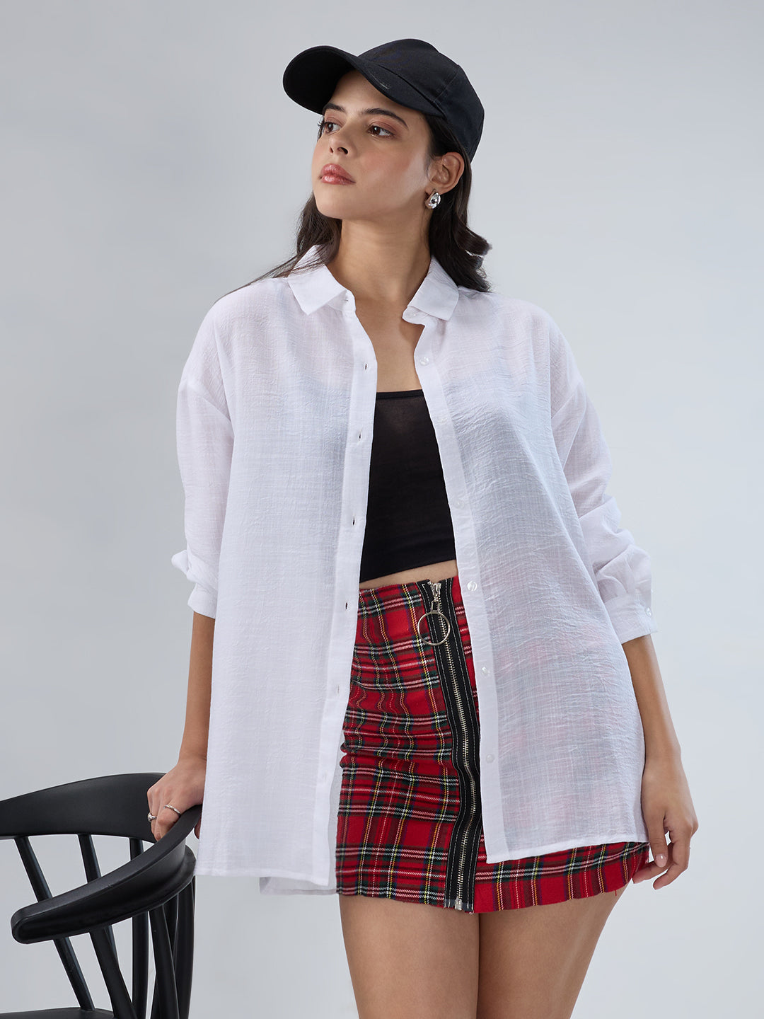 Pearl White Crinkled Oversized Shirt