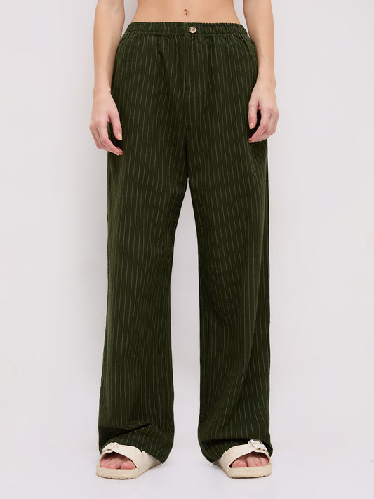 Deep Olive Pin Stripe Wide Leg Trousers