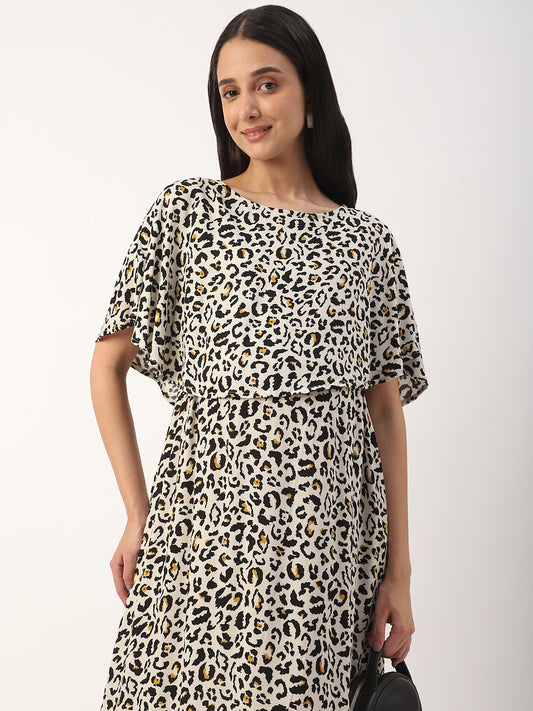 Black & White Tropical Printed Maternity Dress