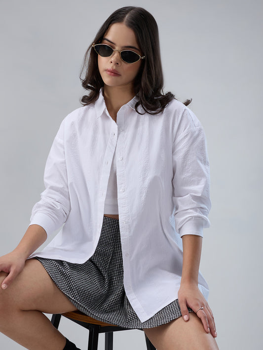 White & Lilac Pin Striped Seersucker Oversized Shirt