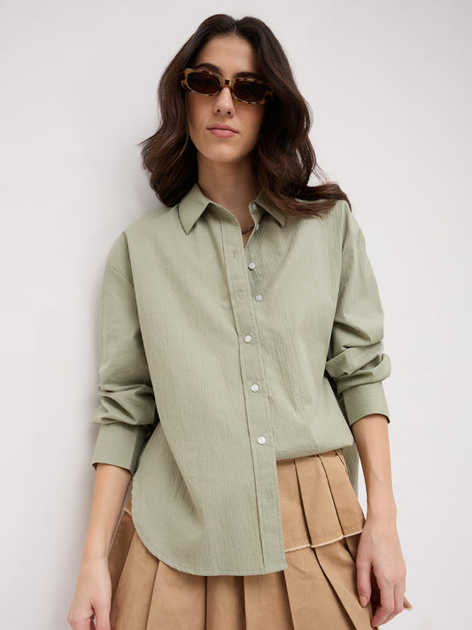 Sea Green Textured Oversized Casual Shirt